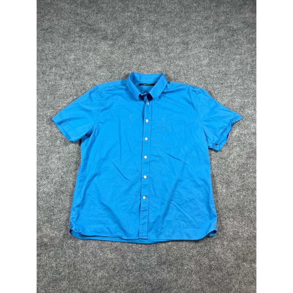 Perry Ellis Button Up Shirt Mens XL Blue Cotton Single Chest Pocket Point Collar